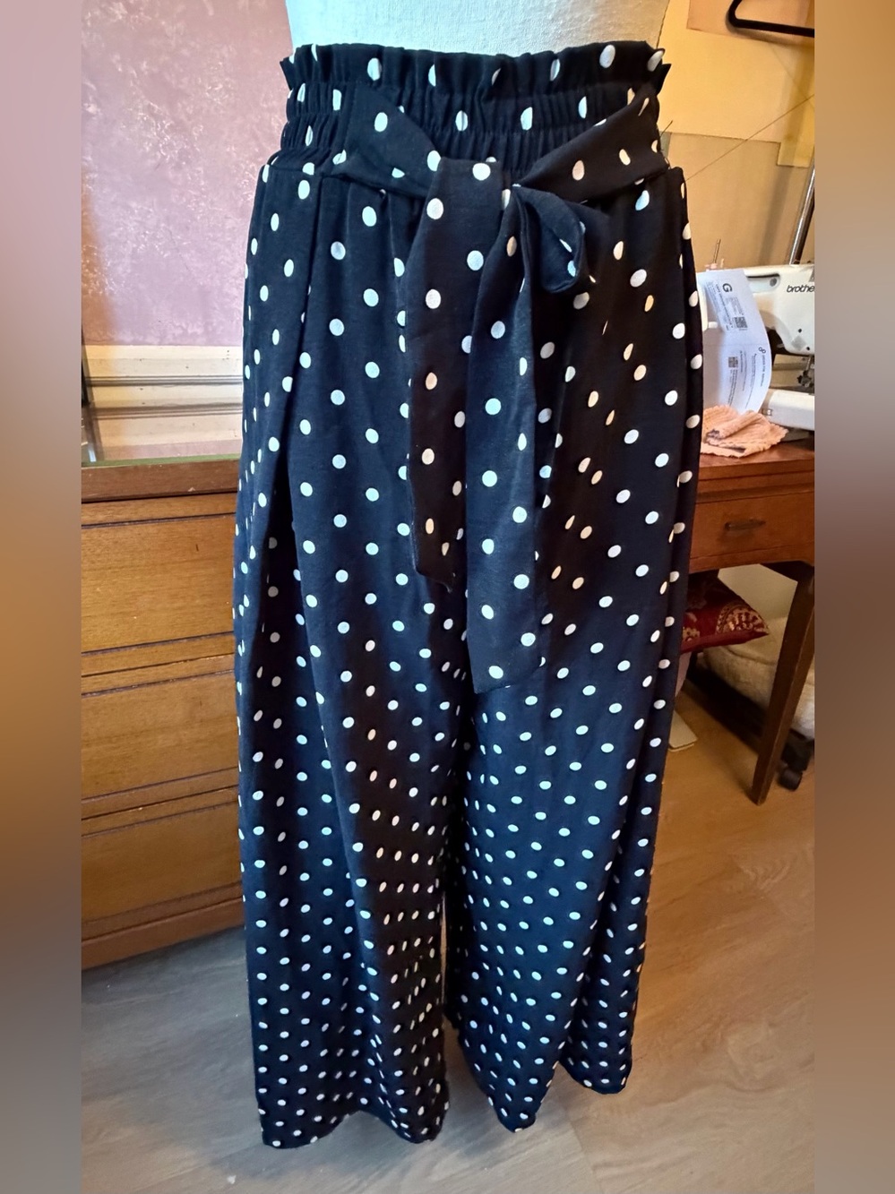 Girls' Black Polka Dot Paperbag Waist Skirt with Tie